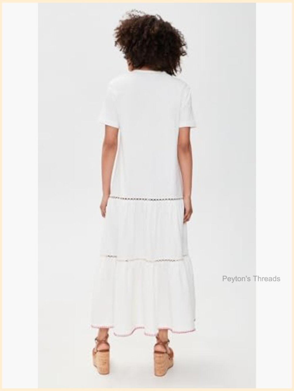 Women's Maxi Dress with Tropical Graphic, Crew Neck, Short Sleeves, A-Line - Picture 3 of 6